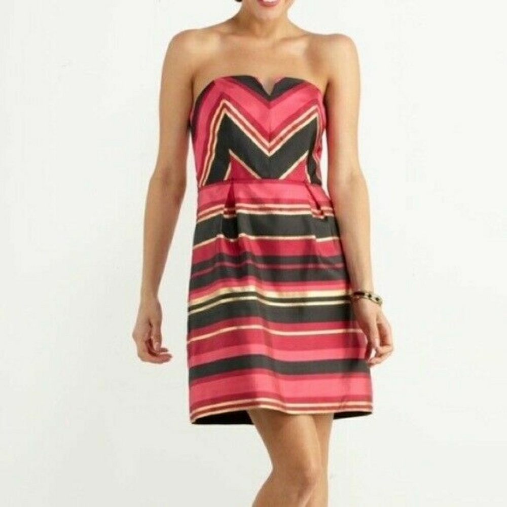 Vineyard Vines Silk Stripe Chevron Strapless Dress